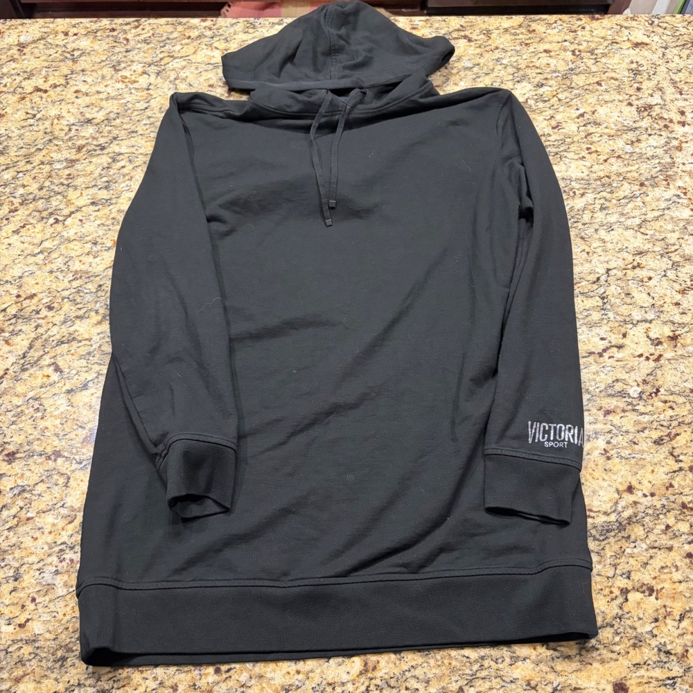 Victoria Sport Oversize Black Cutout Back Pullover Hoodie Sweatshirt Womens M ws